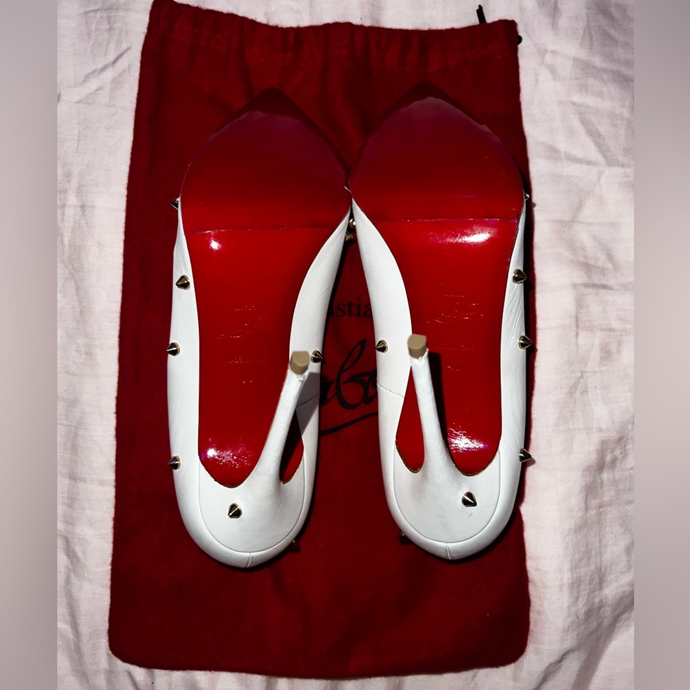 Christian Louboutin White Leather Degraspike Embellished Spiked Stiletto Heel 40 - Picture 4 of 12
